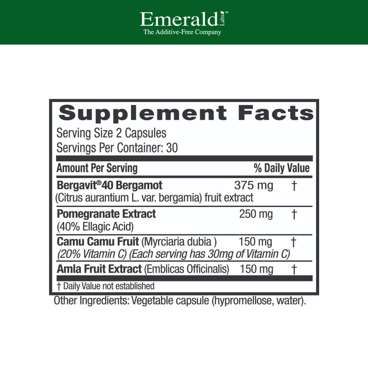 Close-up of Bergamot+ capsules highlighting vegan, gluten-free nutrition