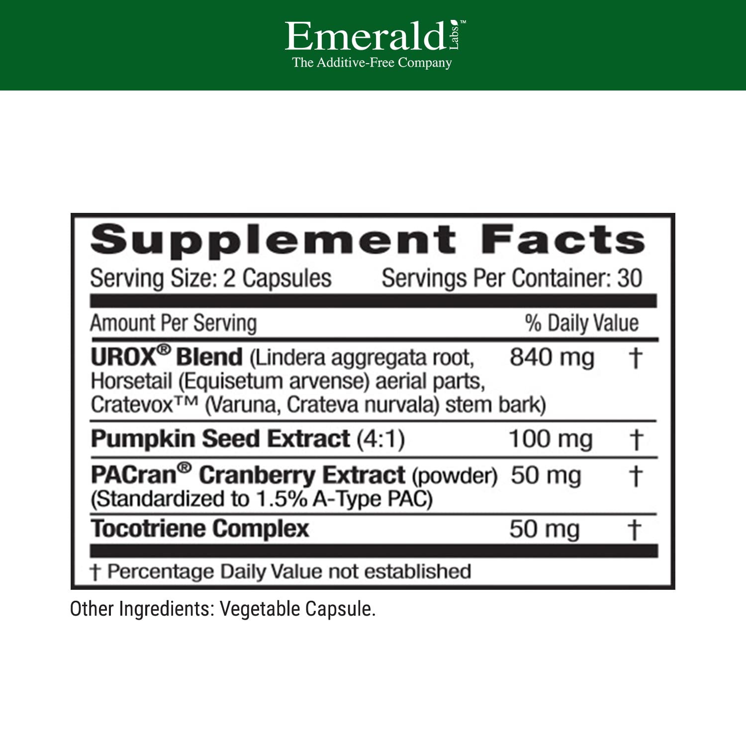 Emerald Labs Bladder Health UROX blend capsule close-up for urinary support