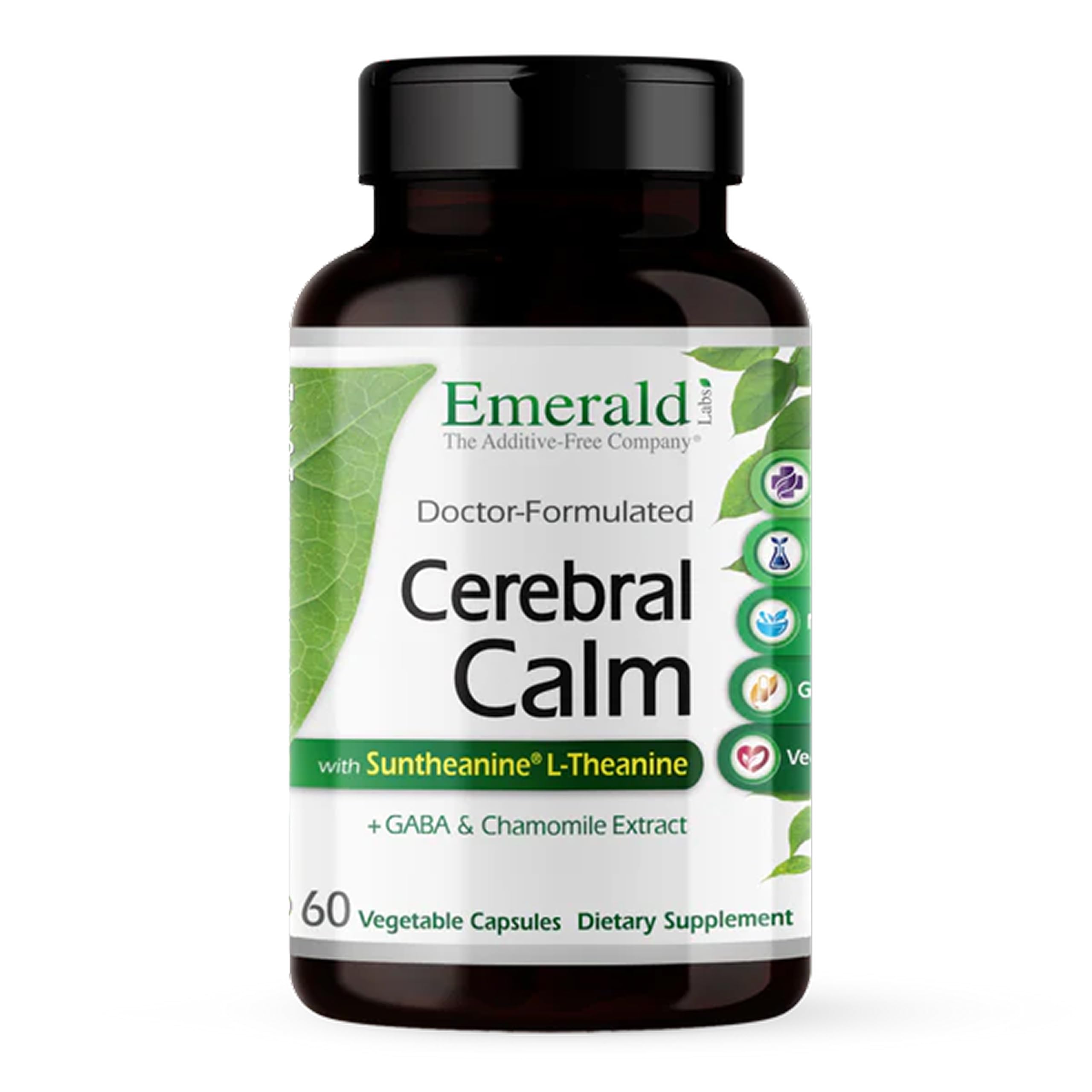 Emerald Labs Cerebral Calm bottle shows calming brain health support for daily balance
