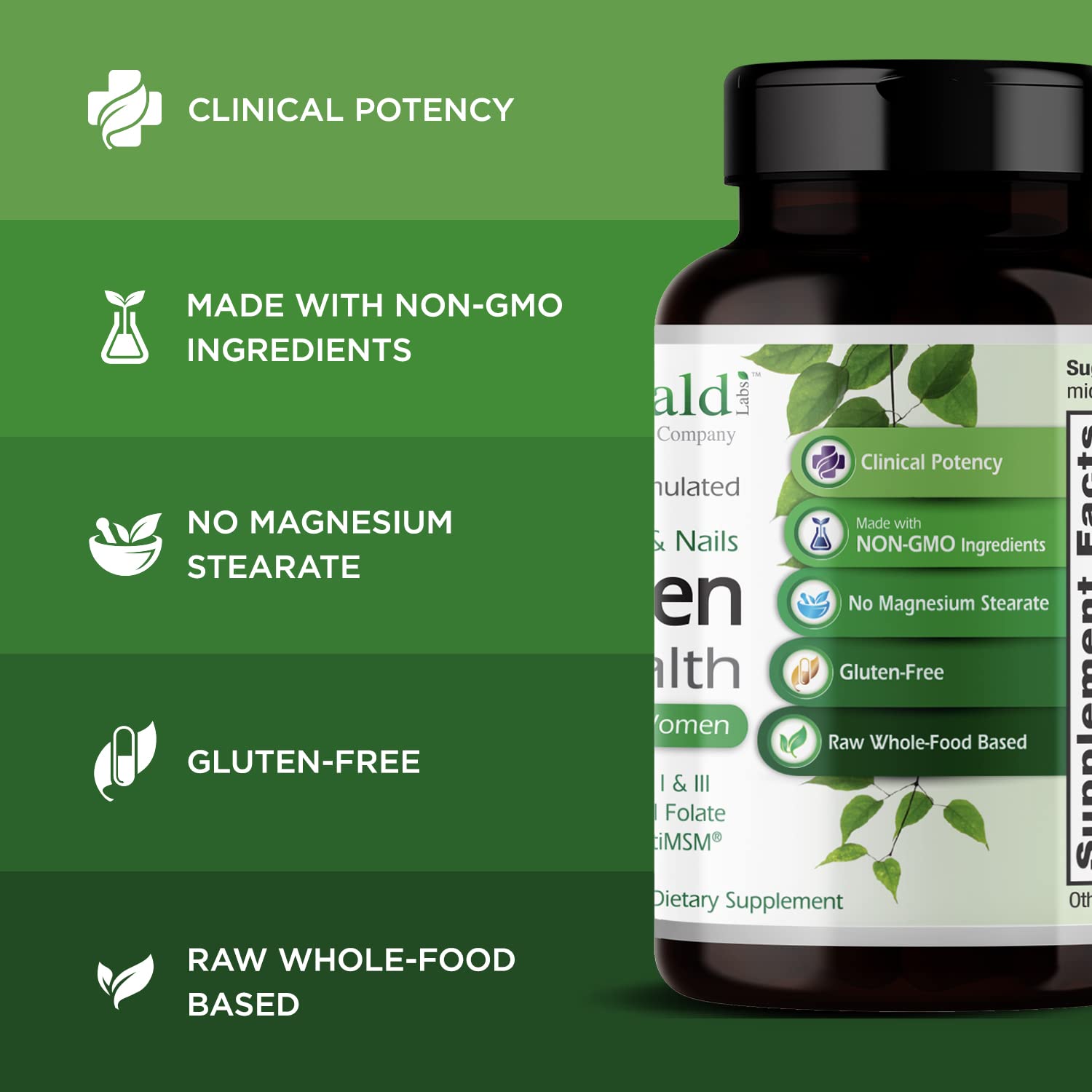 Emerald Labs Collagen Health bottle pour for daily intake routine.