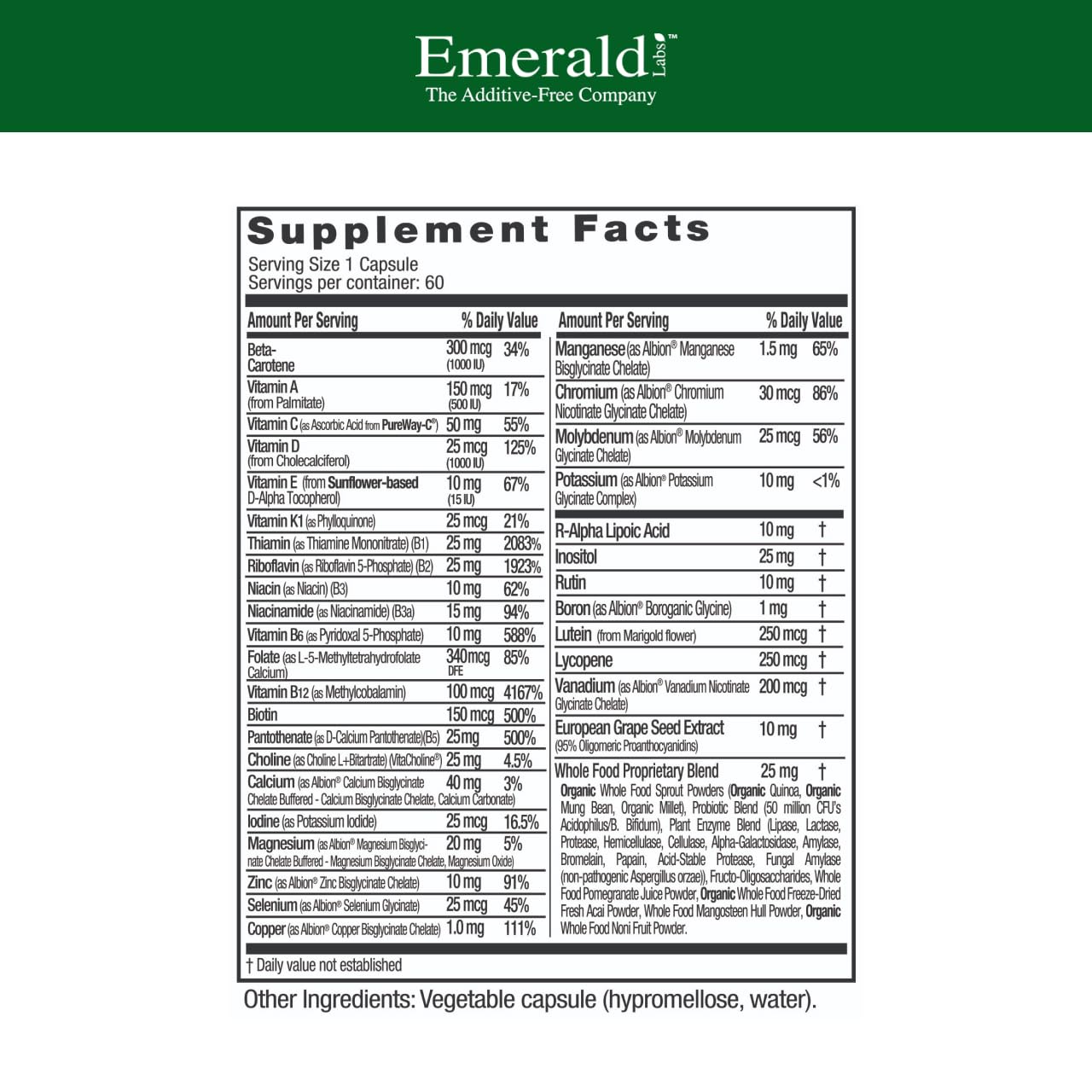 Emerald Labs Complete capsules close-up highlighting bioavailable nutrients for energy