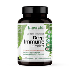 EMERALD LABS Deep Immune Health bottle shows soft veggie capsules for daily immune support
