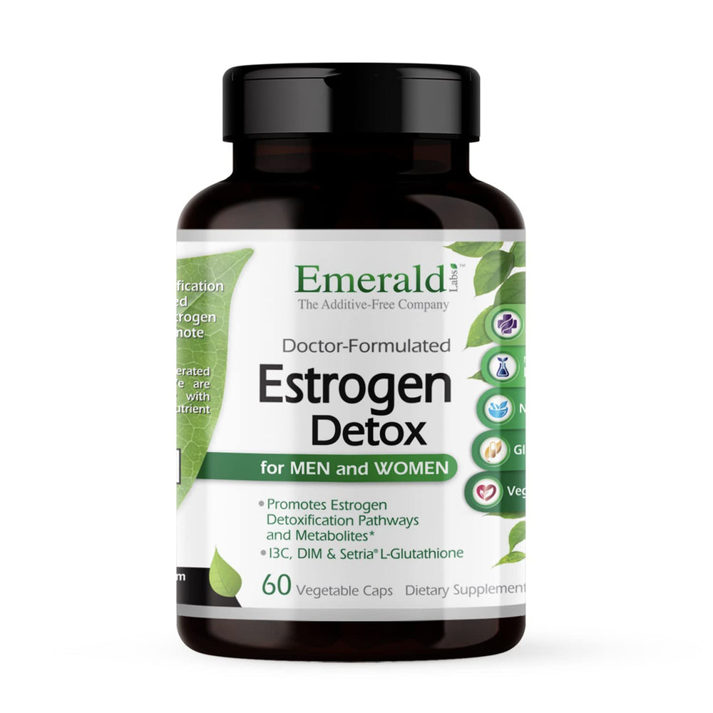 Emerald Labs Estrogen Detox bottle front showing vegan formula for hormone support