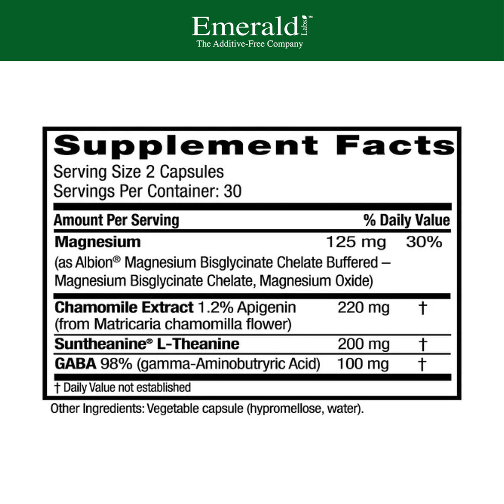 Emerald Labs GABA capsules close-up highlighting stress response support for moments of tension