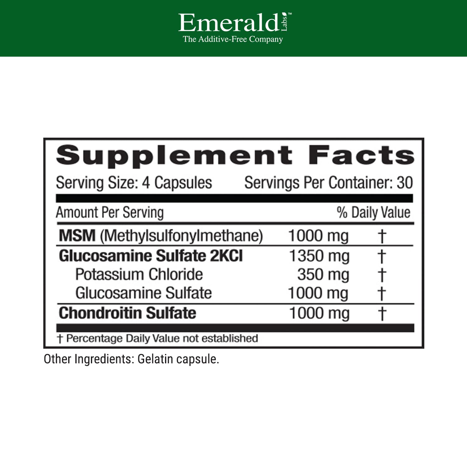 Emerald Labs capsules shown for convenient daily dosing supporting ongoing joint care