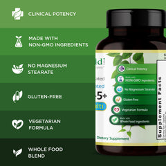 Emerald Labs Men's 45+ 1-Daily Multi vitamin D3 detail on label.
