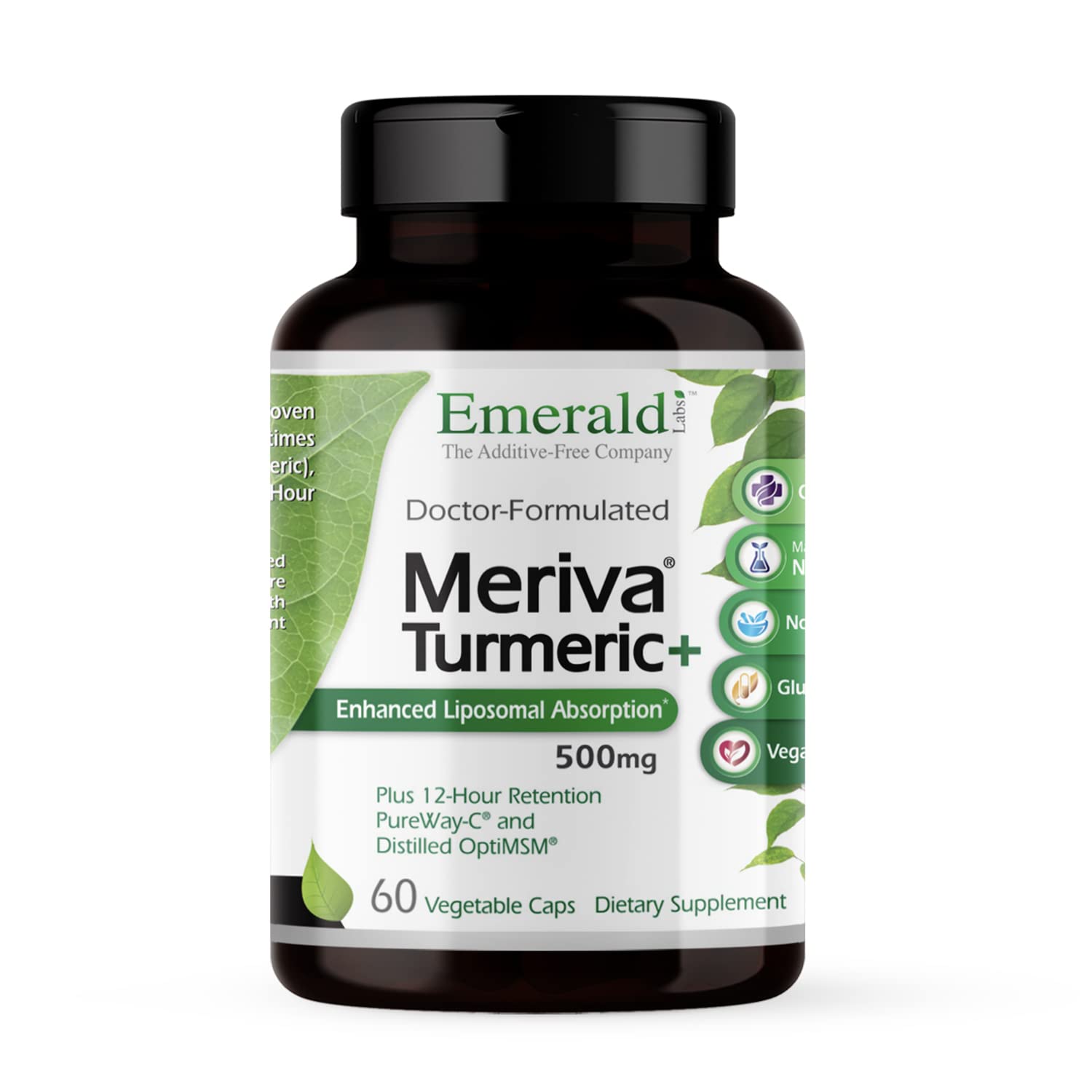 Emerald Labs Meriva Turmeric Plus bottle front for joint support and immune health.