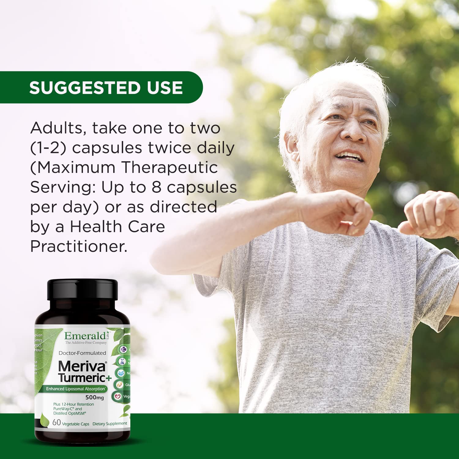 Vegan Emerald Labs capsules packaging emphasizing plant-based, additive-free formula.
