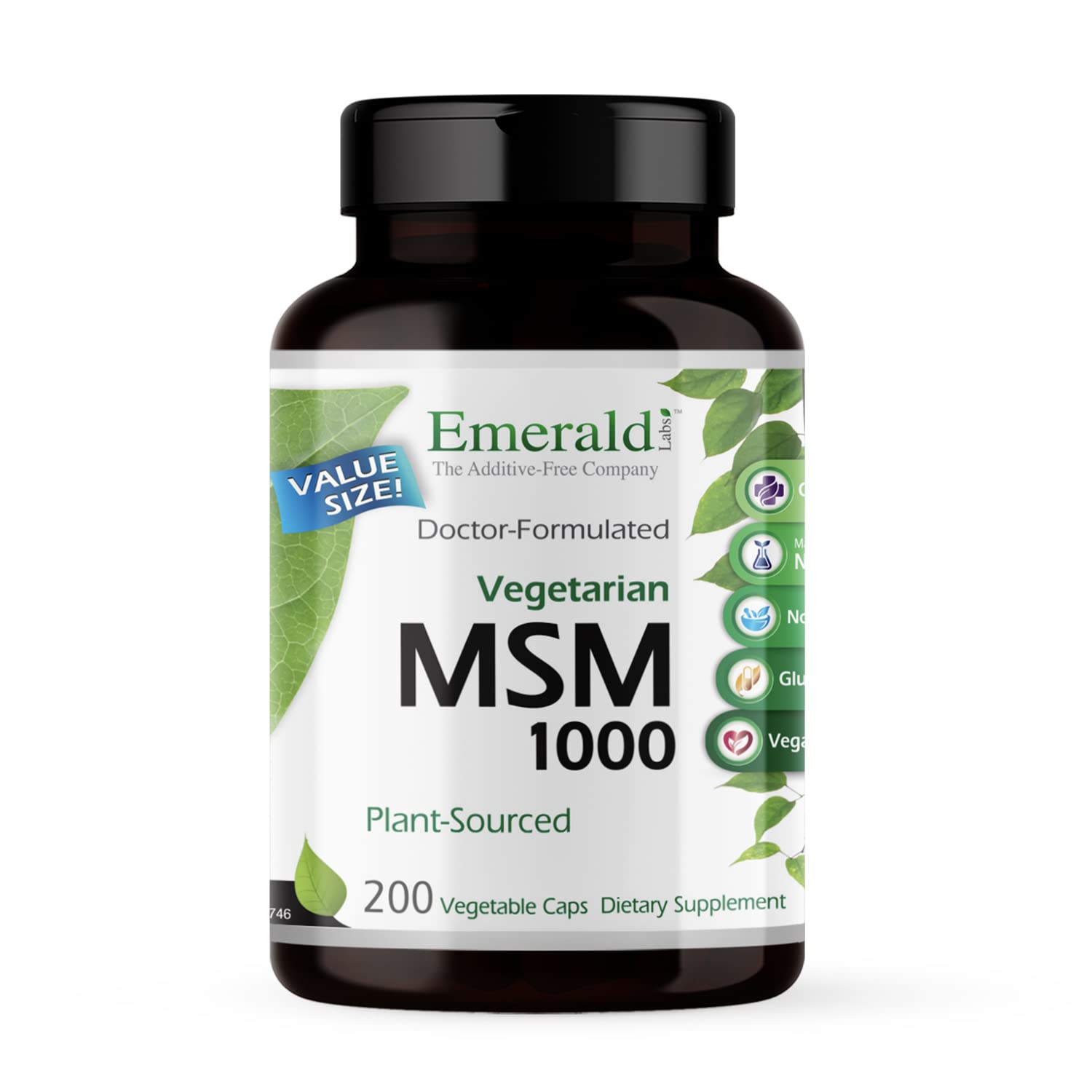 EMERALD LABS MSM 1000mg capsules on display for joint support