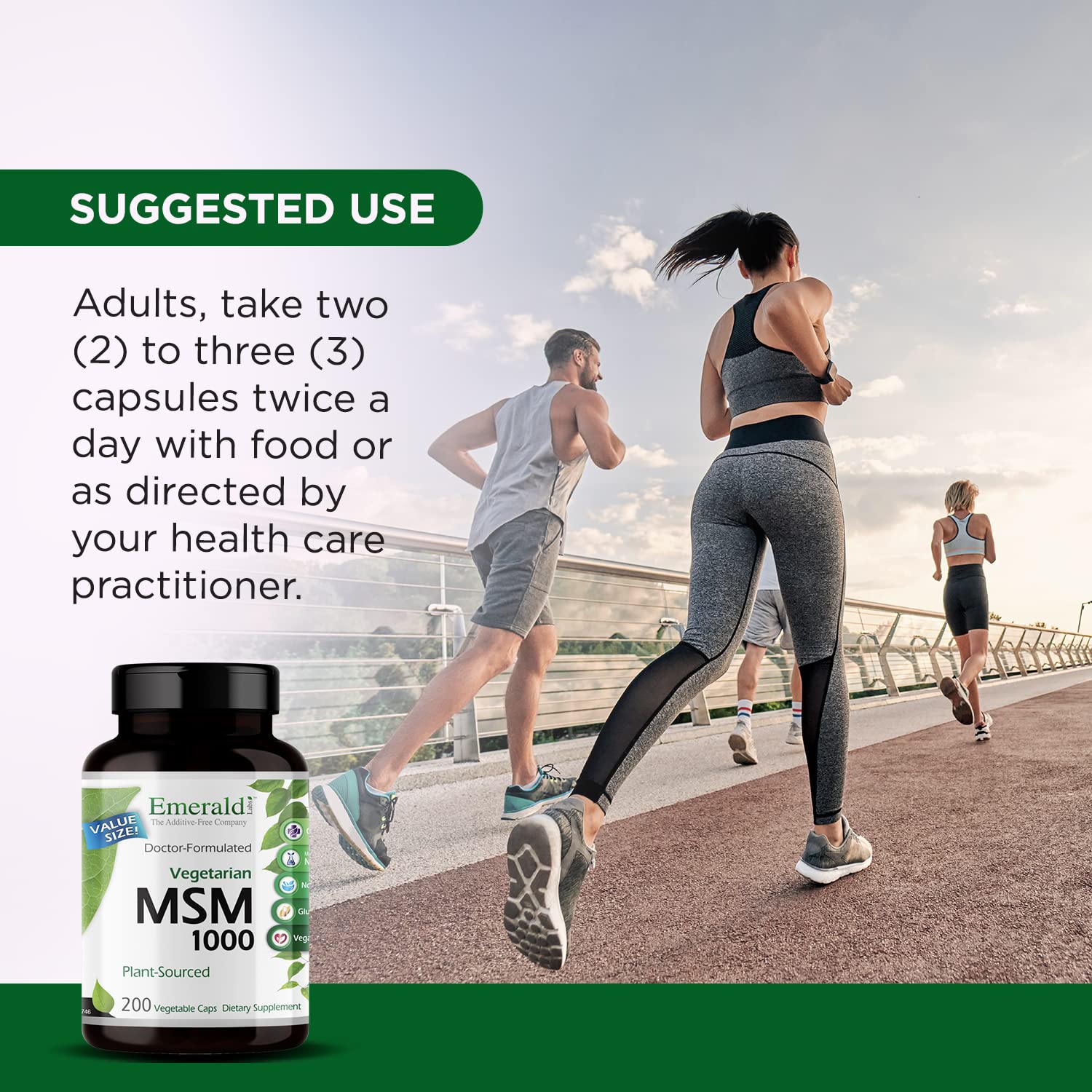 EMERALD LABS MSM additive-free packaging reflects pure formulation
