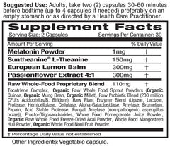 Emerald Labs Sleep Health capsules close-up, highlighting melatonin and L-Theanine for unwinding.