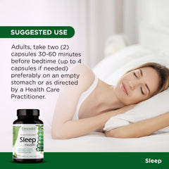 Emerald Labs Sleep Health ingredients panel highlights organic sprouts, probiotics, enzymes.