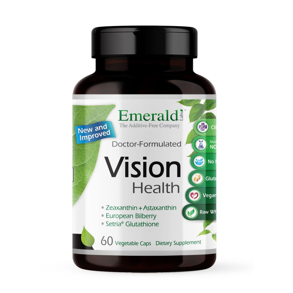 Emerald Labs Vision Health bottle showing 60 vegan capsules for daily eye support