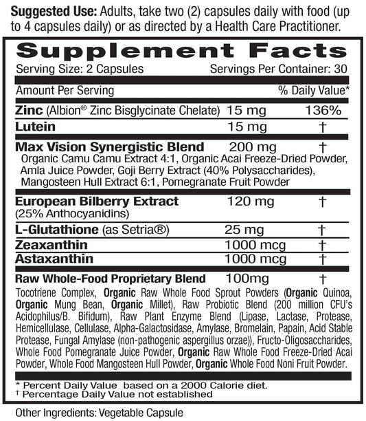 Close-up of Emerald Labs Vision Health capsules highlighting lutein and zeaxanthin for eye health