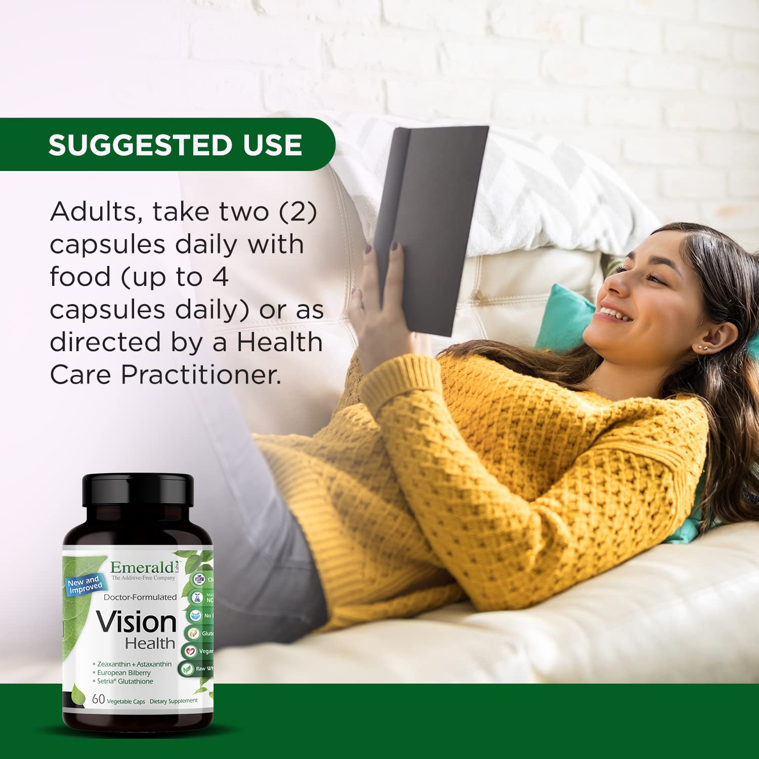 Albion Chelated Zinc on Emerald Labs Vision Health bottle emphasizing mineral support