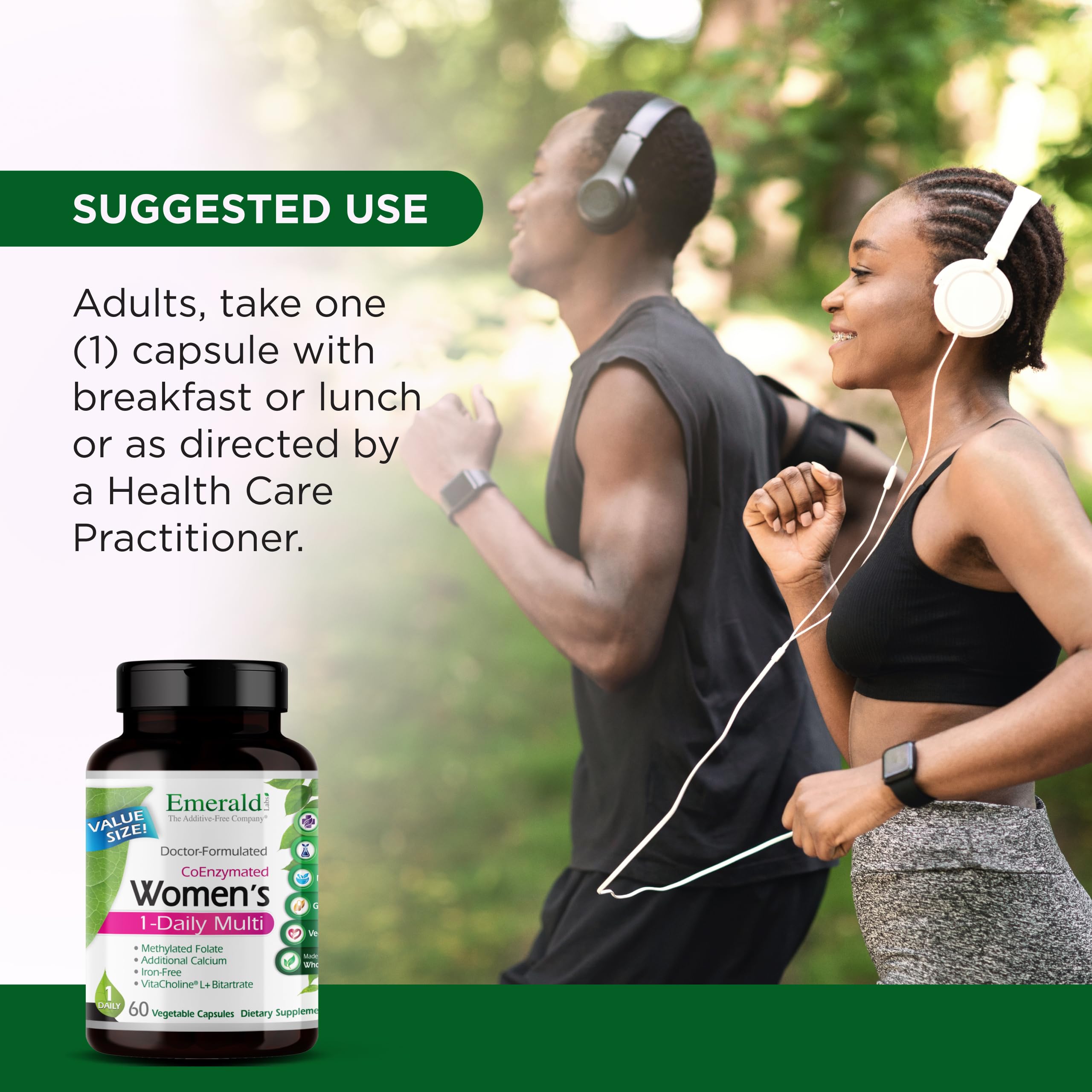Emerald Labs Women's 1-Daily Multi bottle with cap closed for travel-friendly supplement