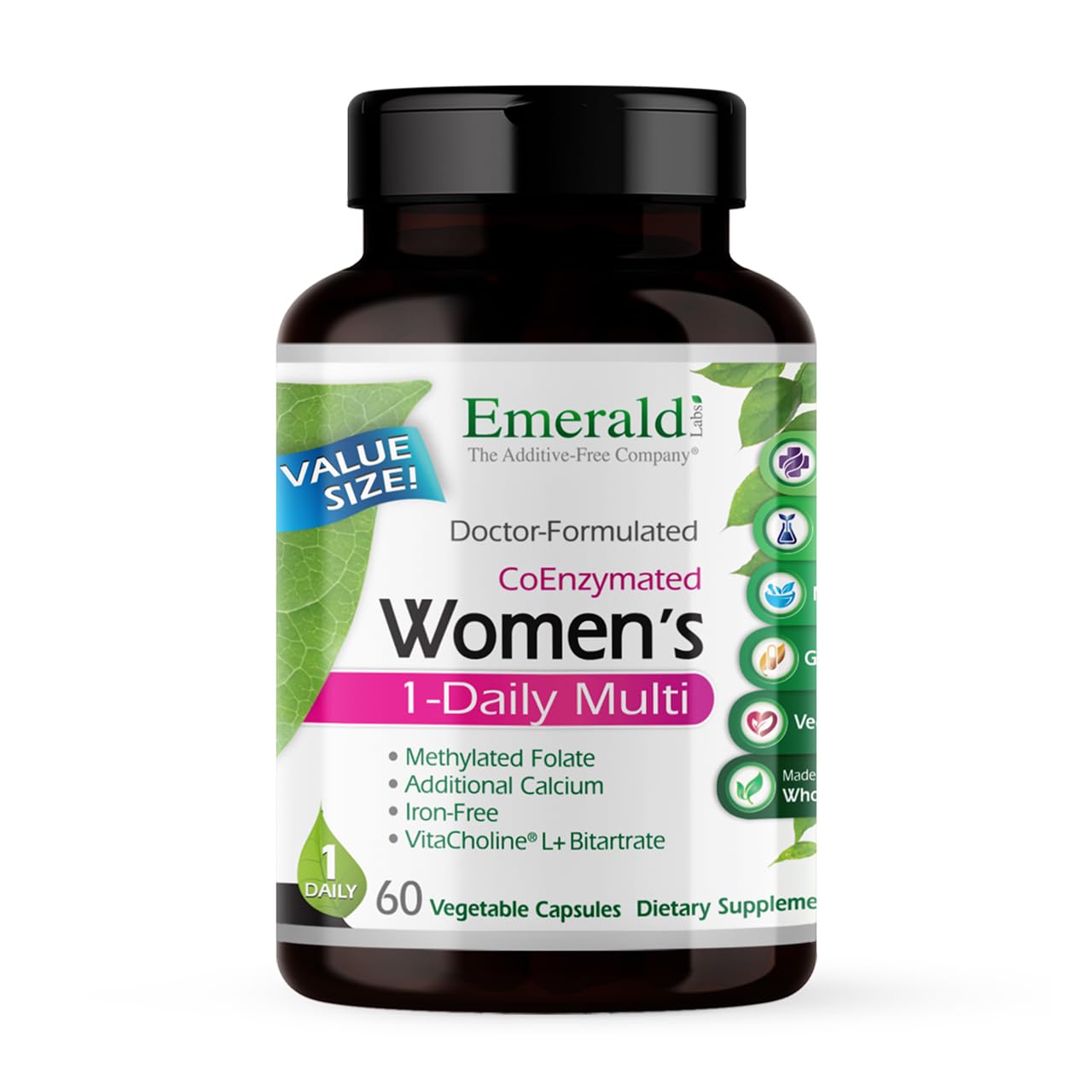Emerald Labs Women's 1-Daily Multi bottle front showing daily immune support vitamins