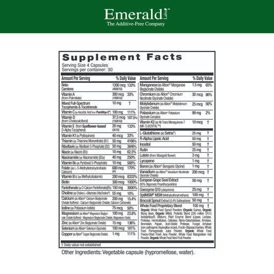 Emerald Labs Women's 45+ Multi capsules; vegetarian formula with comprehensive micronutrients.