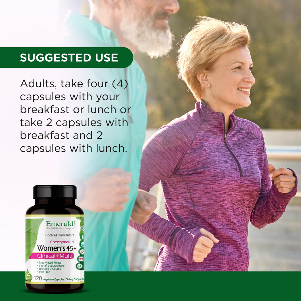 Emerald Labs Women's 45+ Multi vegetarian capsules; plant-based formulation for mature women.