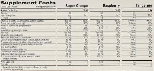 Emergen-C 1000 mg Vitamin C drink mix Raspberry and Tropical packs, convenient for on the go.