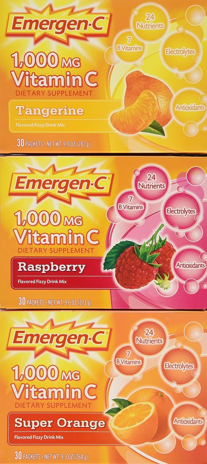 Emergen-C 1000 mg Vitamin C drink mix in Super Orange pack, ideal for daily vitality and hydration.