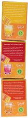 Emergen-C fizzy powder dissolving in water for a citrus drink.