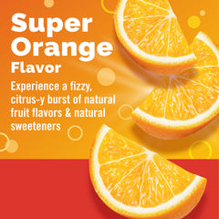 Person opening a 90-count Emergen-C packet for easy on-the-go use, with orange flavor.