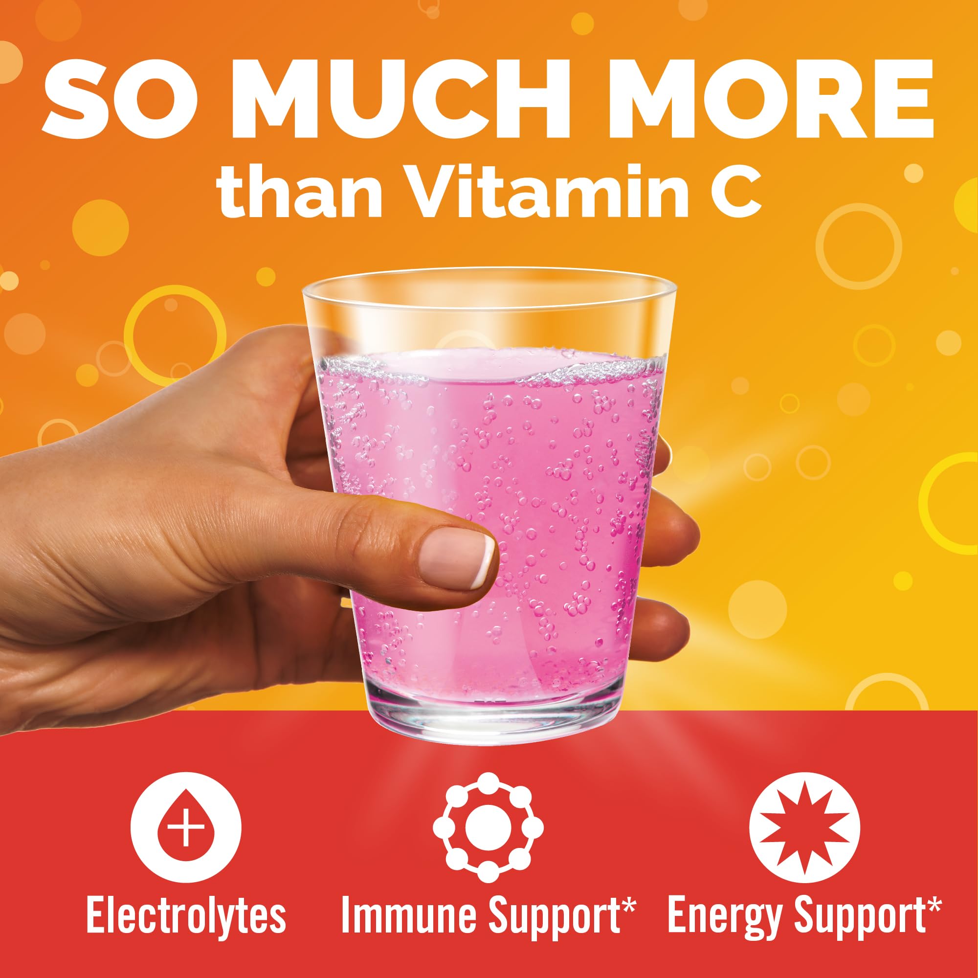 Emergen-C Raspberry powder dissolving in water for a refreshing boost.