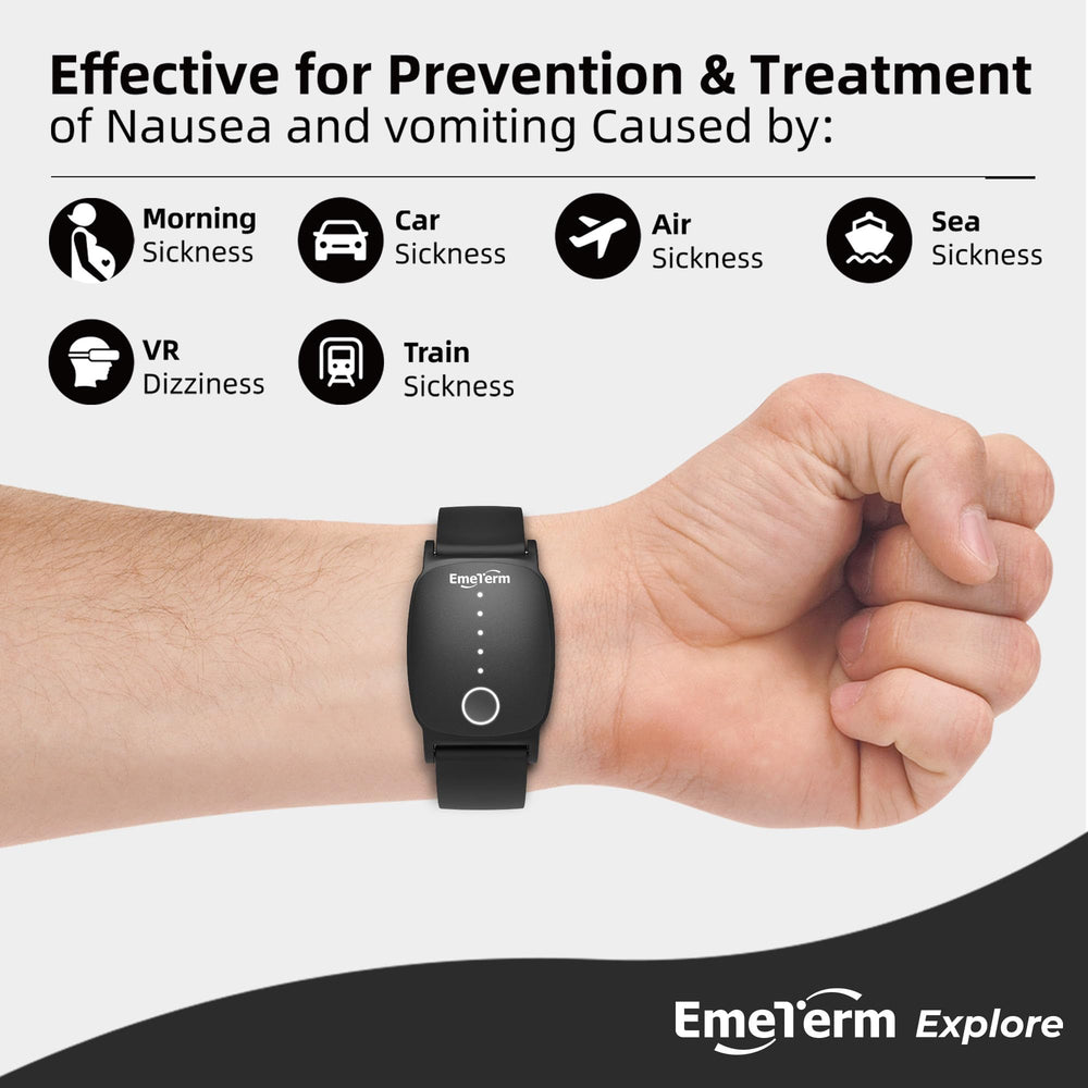 EmeTerm Explore Wristband in use with adjustable intensity for personalized comfort.