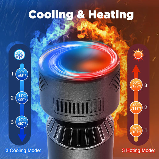 Emicool heat-cold massage head delivers warm or cool relief.