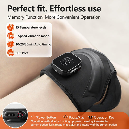 Emicool knee massager with four motors delivers wider, deeper vibrations.