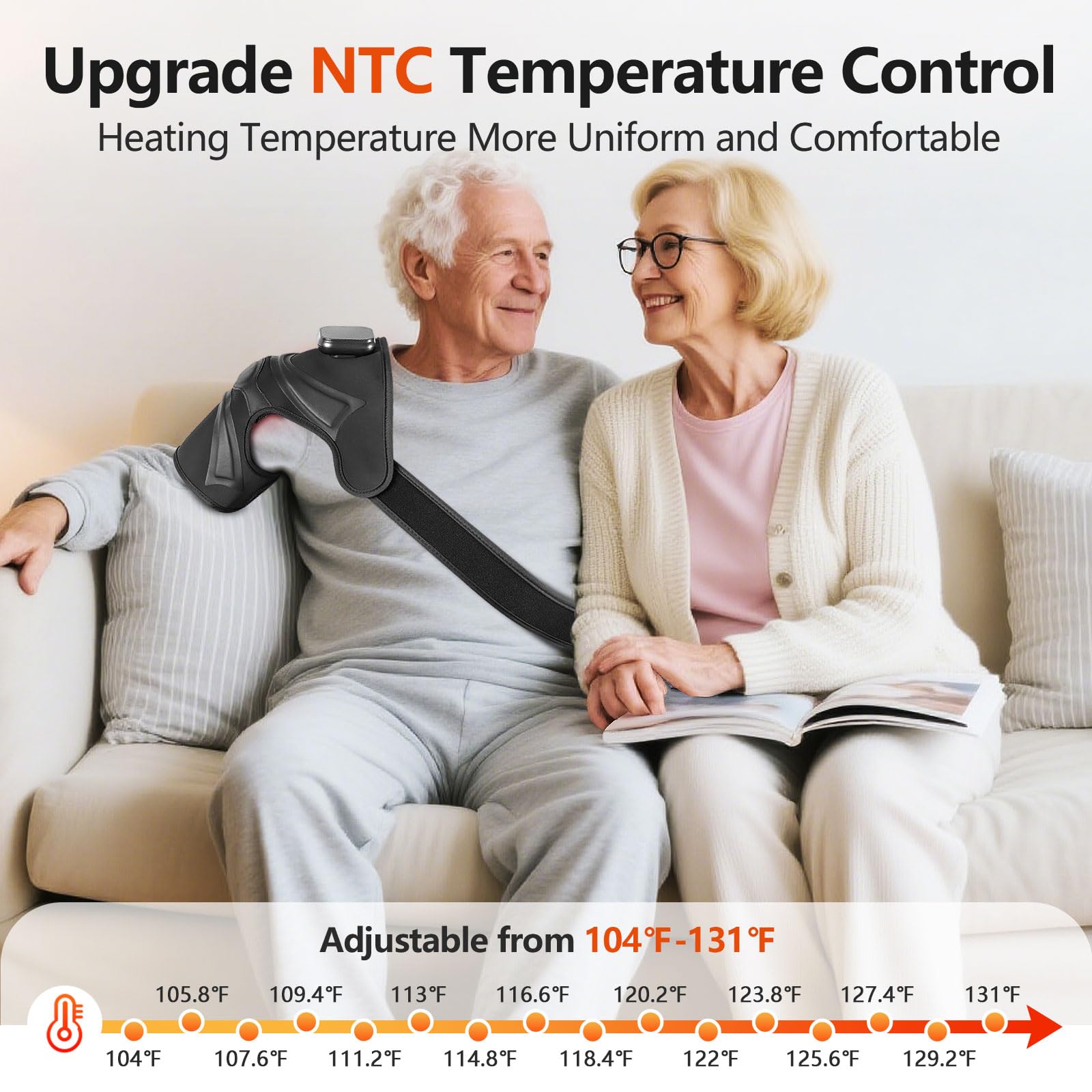 Emicool wireless knee massager for use at home, office, or gym.