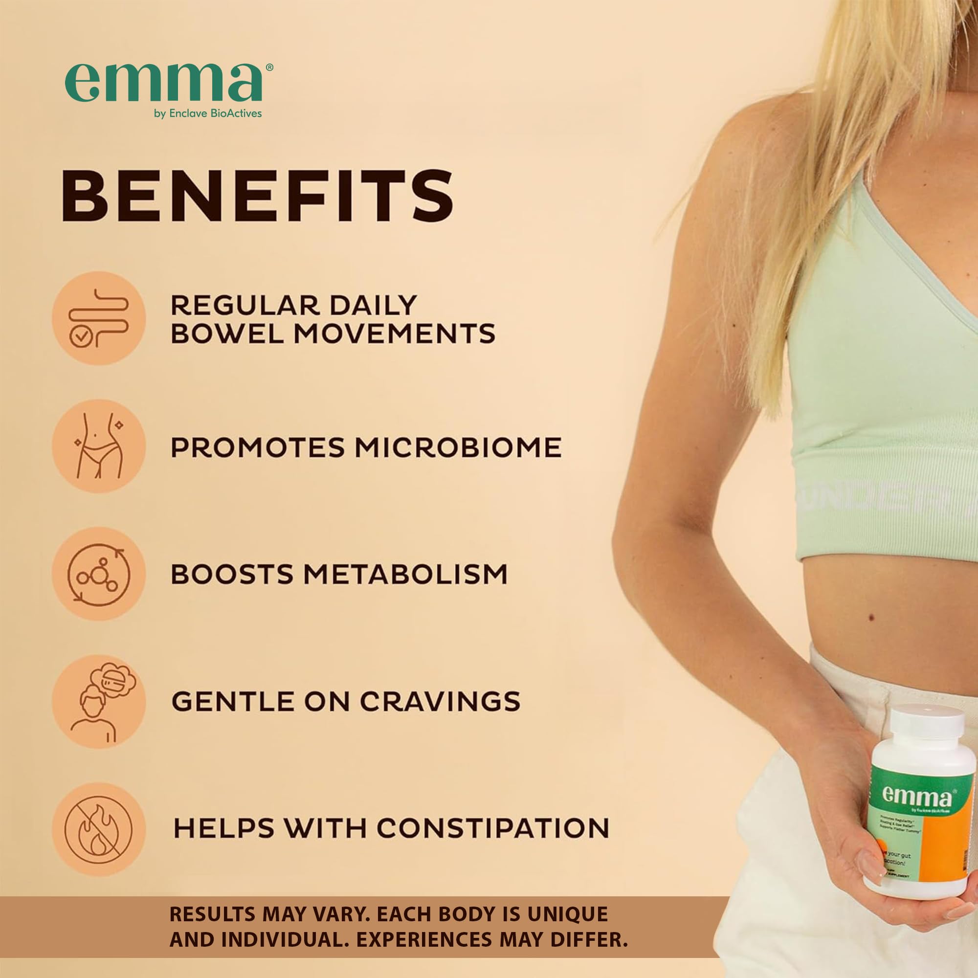 Emma Gut Health magnesium pills closeup, supporting relaxed gut function.