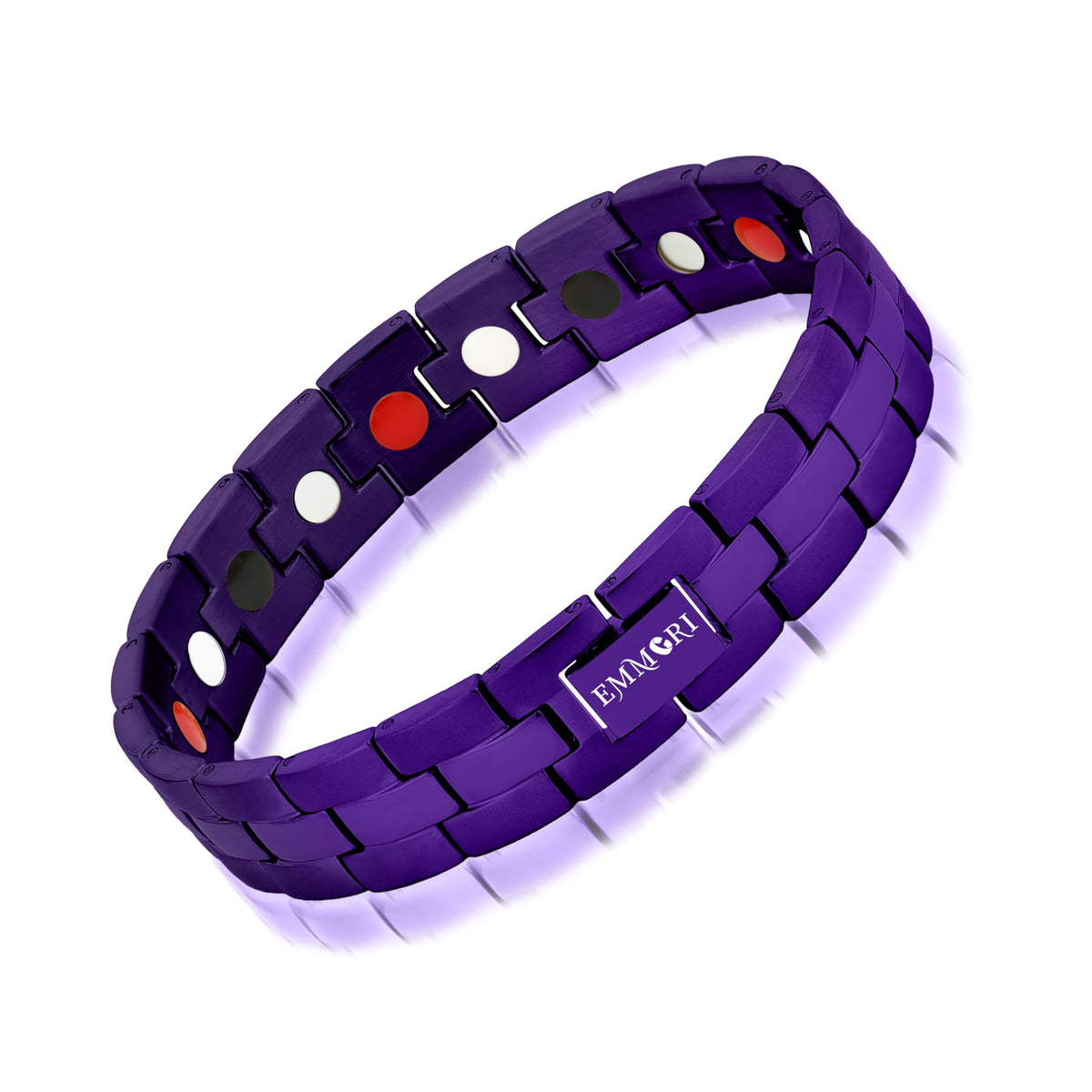 Emmori magnetic bracelet front close-up in purple stainless steel for daily wear comfort