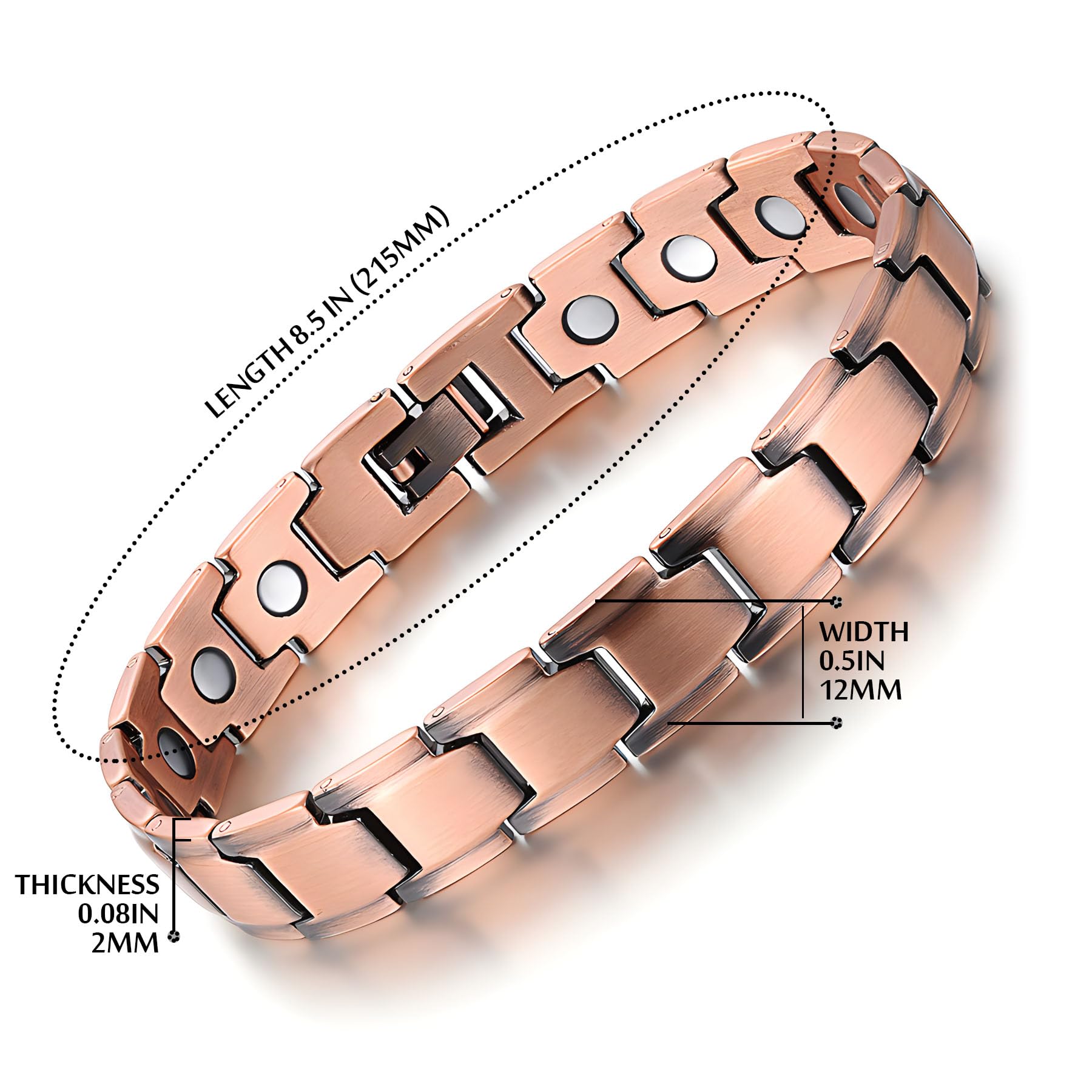EMMORI magnetic bracelet on wrist shows adjustable length for a secure fit.