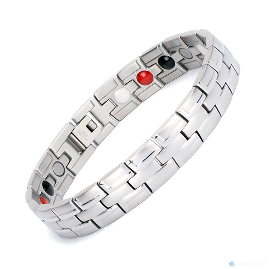 Emmori stainless steel magnetic bracelet in silver for everyday wear.