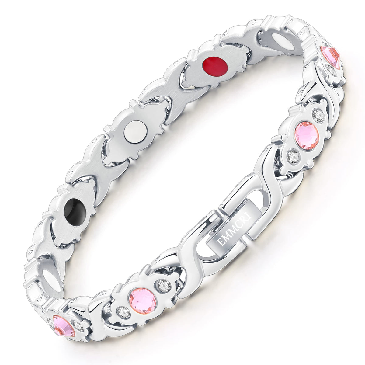EMMORI Ultra Strength Magnetic Bracelet silver with crystal detail for premium style.