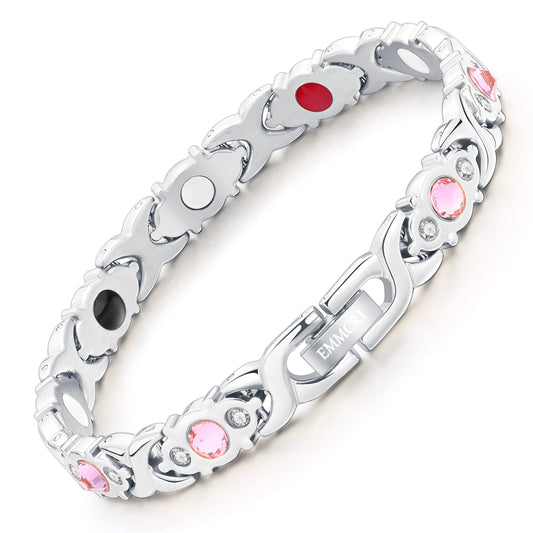 EMMORI Ultra Strength Magnetic Bracelet silver with crystal detail for premium style.