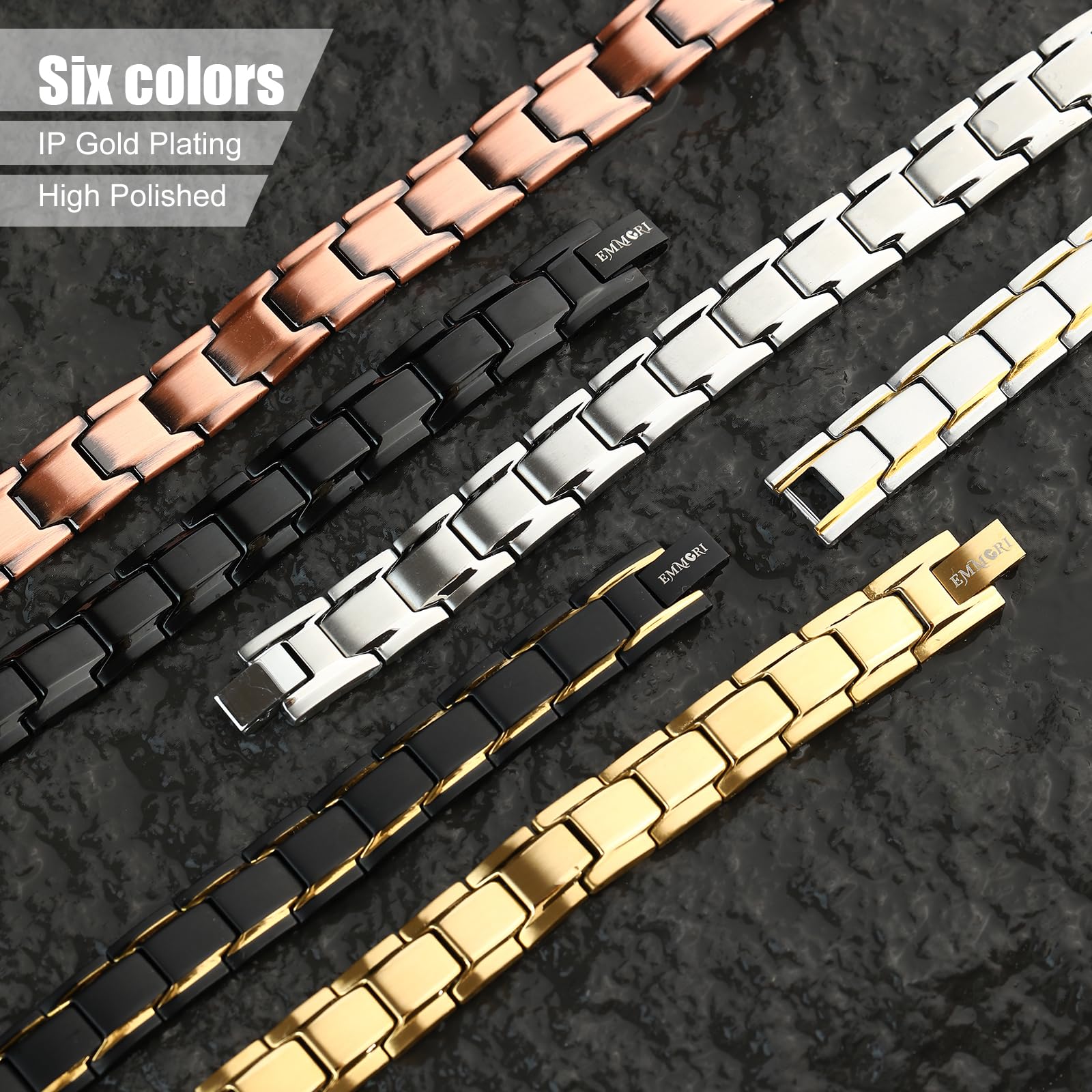 EMMORI unisex magnetic bracelet on model shows versatile wear.