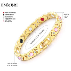 EMMORI magnetic bracelet gold shown on wrist with adjustable length