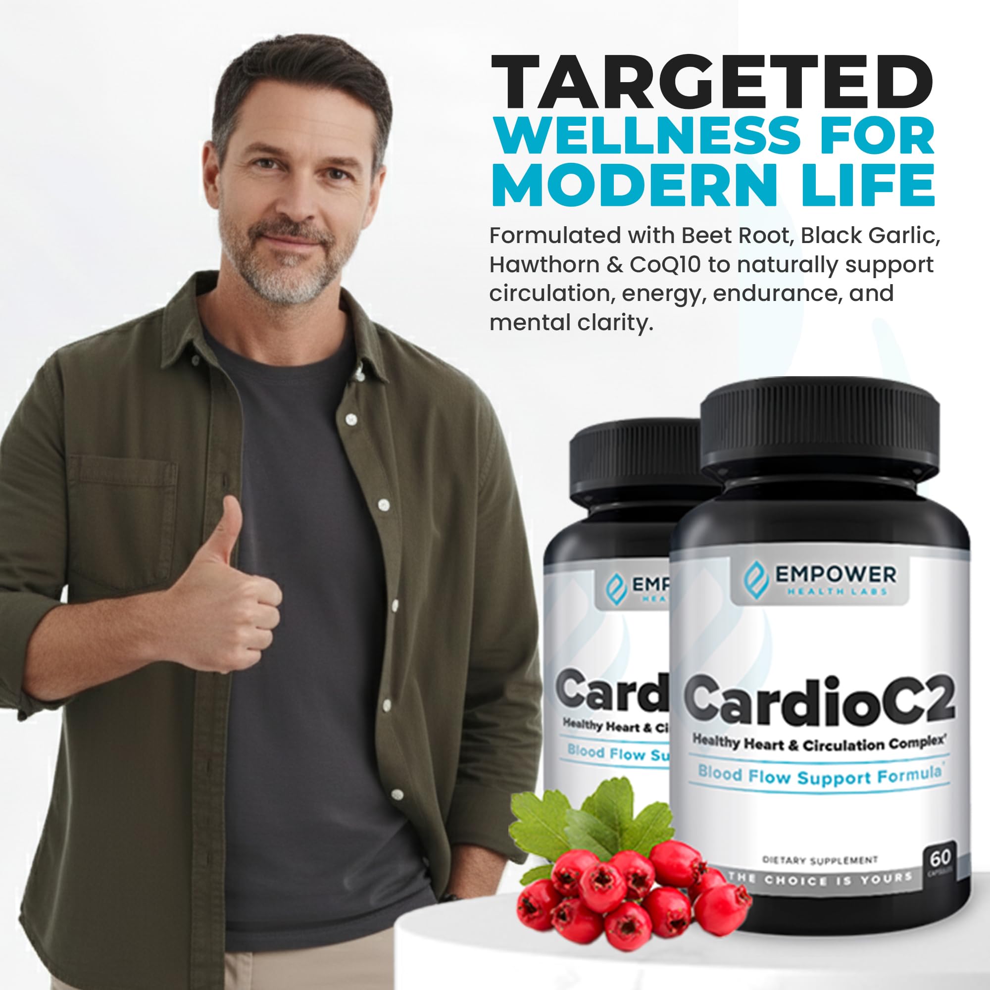 Empower Health Labs CardioC2 energy-visual, featuring CoQ10 and hawthorn.