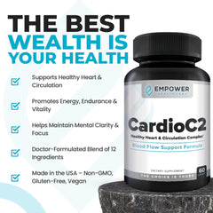 Empower Health Labs CardioC2 beetroot closeup, natural vascular support emphasis.