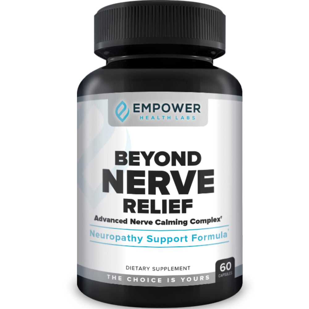 Empower Health Labs Nerve Relief bottle front communicates premium all-natural relief for daily comfort.