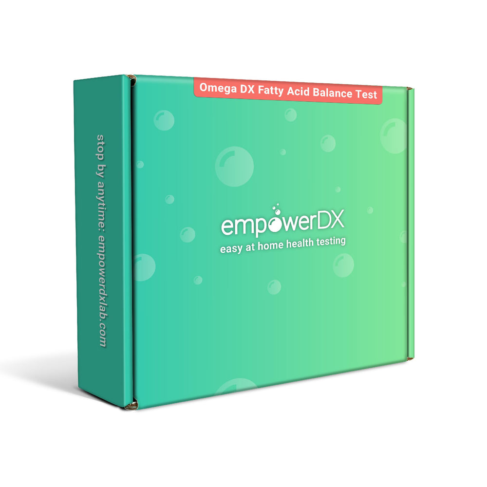 EmpowerDX Omega DX test kit box for at-home fatty acid testing.