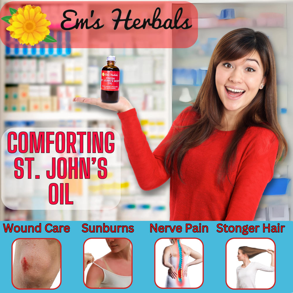 Em's Herbals oil applied to skin for minor irritation and wound care.