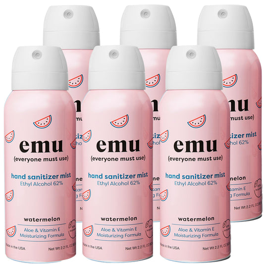EMU Hand Sanitizer Spray travel size in hand for on-the-go protection