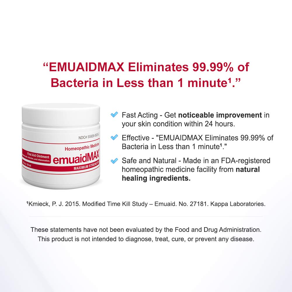 emuaid EMUAIDMAX packaging and safety label communicates trusted, steroid-free formulation
