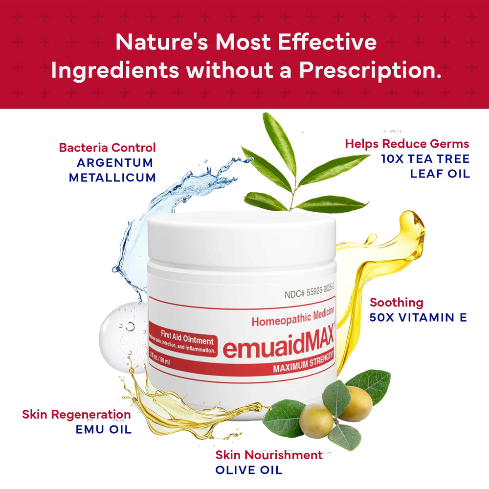 emuaid EMUAIDMAX tea tree oil ingredient close-up suggests calming care