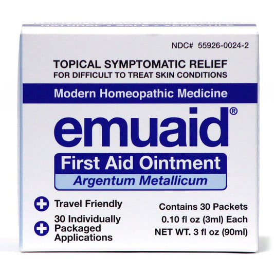 Emuaid travel pack box viewed for portable on-the-go skin care benefits.