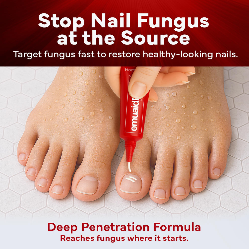 EMUAIDMAX emutaneous delivery system graphic showing deeper nail penetration.